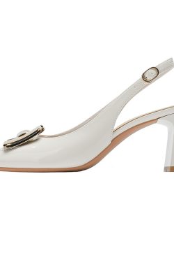 Summer Italian-Style Chunky Heel Soft Sole Shoes with Metal Buckle – Comfortable Shallow Mouth Square Toe Design