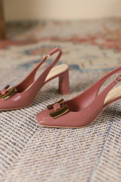 Summer Italian-Style Chunky Heel Soft Sole Shoes with Metal Buckle – Comfortable Shallow Mouth Square Toe Design