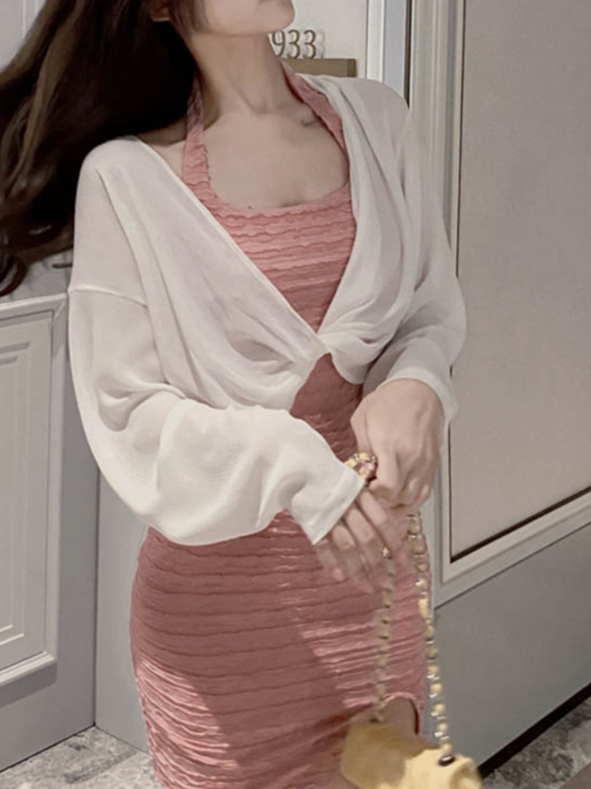 Summer Knot Shawl Long Sleeve Airy Chiffon Top - Sun Protection Slim Fit Wrinkled Outer Shirt for Air Conditioning Summer Knot Shawl Long Sleeve Airy Chiffon Top - Sun Protection Slim Fit Wrinkled Outer Shirt for Air Conditioning