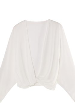 Summer Knot Shawl Long Sleeve Airy Chiffon Top - Sun Protection Slim Fit Wrinkled Outer Shirt for Air Conditioning