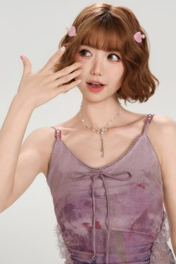 Summer Lace Splicing Printed Slim-Fit Tank Top for Women - American Style Spicy Girl Fashion