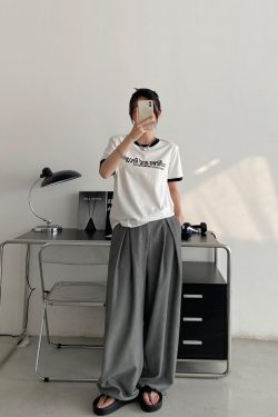 Summer Loose Fit Cotton T-Shirt for Women - Vintage Style Short Sleeve Top with Letter Print - Casual 90s Inspired Fashion