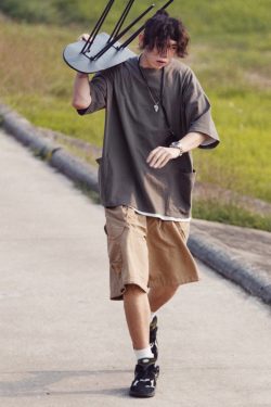 Summer Loose Fit Large Size Men's Cargo Shorts with Drawstring - Trendy Japanese Style Fashion for Casual Wear