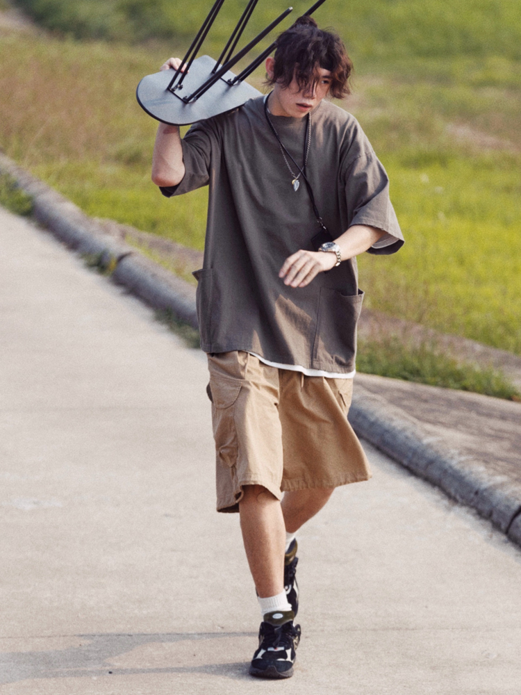 Summer Loose Fit Large Size Men's Cargo Shorts with Drawstring - Trendy Japanese Style Fashion for Casual Wear Summer Loose Fit Large Size Men's Cargo Shorts with Drawstring - Trendy Japanese Style Fashion for Casual Wear