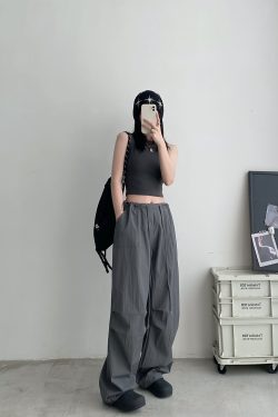 Summer Loose Low-Waist Drawstring Cargo Pants for Women - Spicy Girl Style Wide-Leg Pleated Parachute Pants