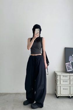 Summer Loose Low-Waist Drawstring Cargo Pants for Women - Spicy Girl Style Wide-Leg Pleated Parachute Pants