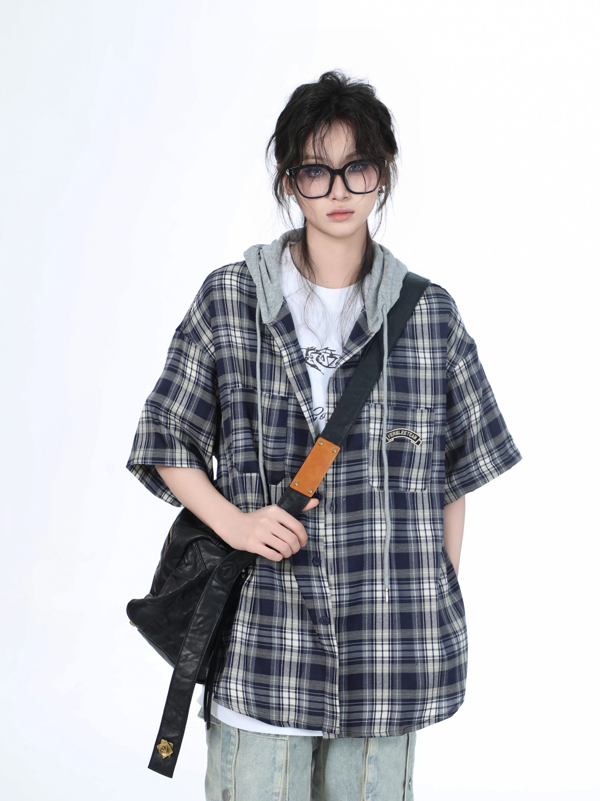 Summer Loose Plaid Hooded Short-Sleeve Shirt for Women - Casual Chic Style Summer Loose Plaid Hooded Short-Sleeve Shirt for Women - Casual Chic Style