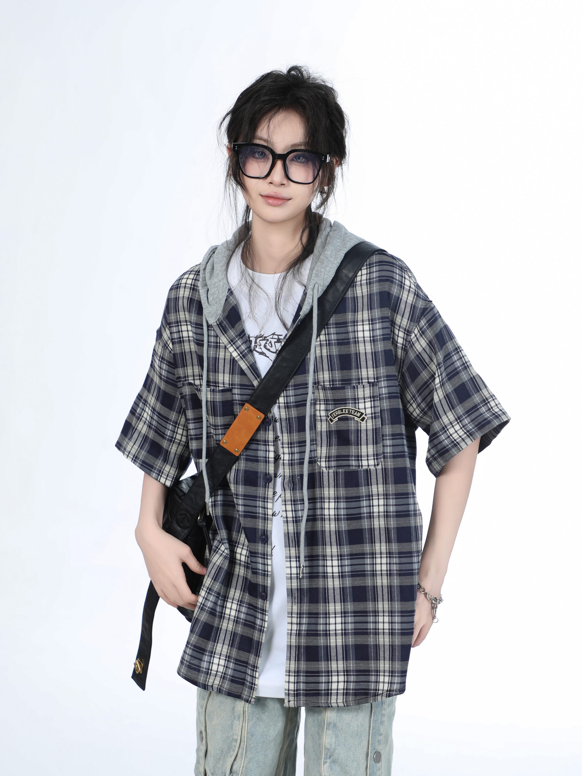 Summer Loose Plaid Hooded Short-Sleeve Shirt for Women - Casual Chic Style Summer Loose Plaid Hooded Short-Sleeve Shirt for Women - Casual Chic Style