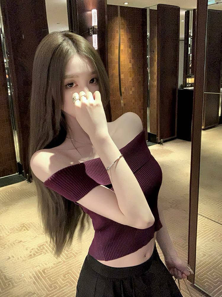 Summer Love Confession One-Shoulder Knitted Top for Women, Thin Purple Sweet Desire T-Shirt, Perfect for 90s Inspired Summer Style Summer Love Confession One-Shoulder Knitted Top for Women, Thin Purple Sweet Desire T-Shirt, Perfect for 90s Inspired Summer Style
