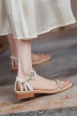 Summer Low-Heeled Flat Sandals for Women - One-Strap Design, Forest Style, Fairy Vibe, Slimming Fit with Water Diamonds