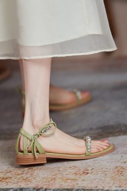 Summer Low-Heeled Flat Sandals for Women - One-Strap Design, Forest Style, Fairy Vibe, Slimming Fit with Water Diamonds