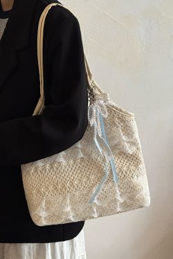 Summer Mesh Lace Tote Bag for Women - Large Capacity Leisure Commuting Shoulder Bag - Trendy 2025 Style