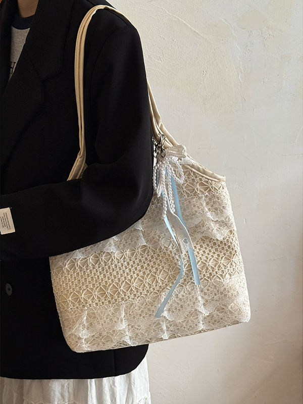 Summer Mesh Lace Tote Bag for Women - Large Capacity Leisure Commuting Shoulder Bag - Trendy 2025 Style Summer Mesh Lace Tote Bag for Women - Large Capacity Leisure Commuting Shoulder Bag - Trendy 2025 Style