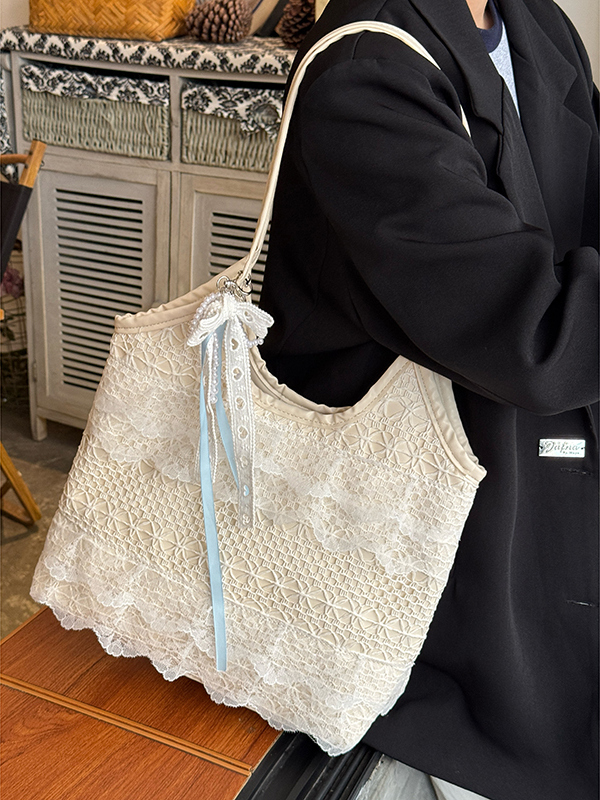 Summer Mesh Lace Tote Bag for Women - Large Capacity Leisure Commuting Shoulder Bag - Trendy 2025 Style Summer Mesh Lace Tote Bag for Women - Large Capacity Leisure Commuting Shoulder Bag - Trendy 2025 Style