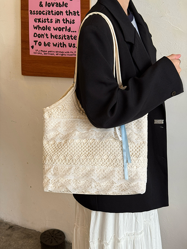 Summer Mesh Lace Tote Bag for Women - Large Capacity Leisure Commuting Shoulder Bag - Trendy 2025 Style Summer Mesh Lace Tote Bag for Women - Large Capacity Leisure Commuting Shoulder Bag - Trendy 2025 Style
