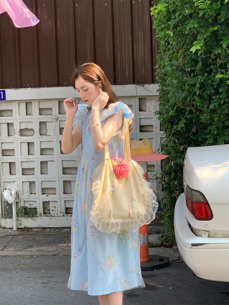 Summer of Cicadas Chinese Style Embroidered Button Short Sleeve Dress for Women - Vintage Short Flutter Sleeve Skirt Summer of Cicadas Chinese Style Embroidered Button Short Sleeve Dress for Women - Vintage Short Flutter Sleeve Skirt