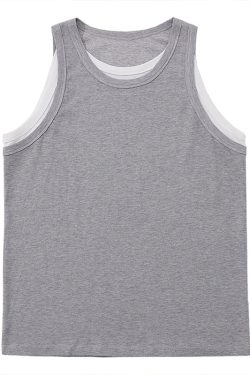 Summer Patchwork Sleeveless T-shirt Vest for Women, Loose American Street Style Two-Piece Top, Trendy Casual Fashion