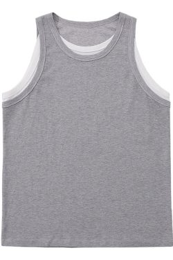 Summer Patchwork Sleeveless T-shirt Vest for Women, Loose American Street Style Two-Piece Top, Trendy Casual Fashion