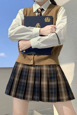 Summer Plaid Pleated Skirt for Women - Chuan Tea JK Uniform Short Skirt, Cute Pudding Bear Design, School Style Fashion