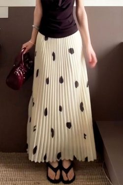 Summer Polka Dot A-Line Skirt for Women, Pleated Design, Casual Versatile, Slimming Half-Length Fashion