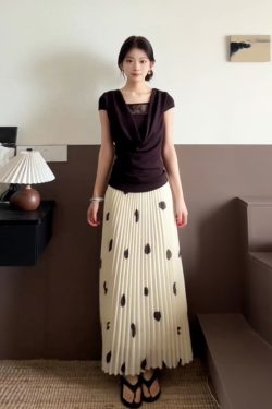 Summer Polka Dot A-Line Skirt for Women, Pleated Design, Casual Versatile, Slimming Half-Length Fashion