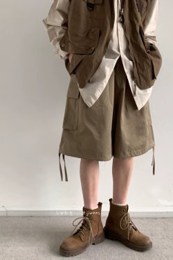 Summer Retro Khaki Cargo Shorts for Men and Women - Oversized Loose Multi-Pocket Straight Five-Point Pants