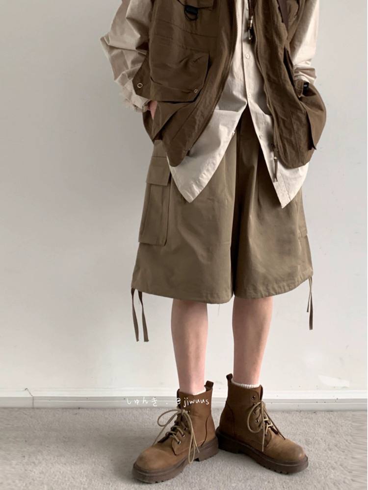 Summer Retro Khaki Cargo Shorts for Men and Women - Oversized Loose Multi-Pocket Straight Five-Point Pants Summer Retro Khaki Cargo Shorts for Men and Women - Oversized Loose Multi-Pocket Straight Five-Point Pants