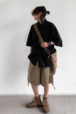 Summer Retro Khaki Cargo Shorts for Men and Women - Oversized Loose Multi-Pocket Straight Five-Point Pants