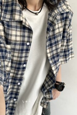 Summer Retro Plaid Short Sleeve Shirt for Men and Women - Casual Loose Fit College Style Work Shirt