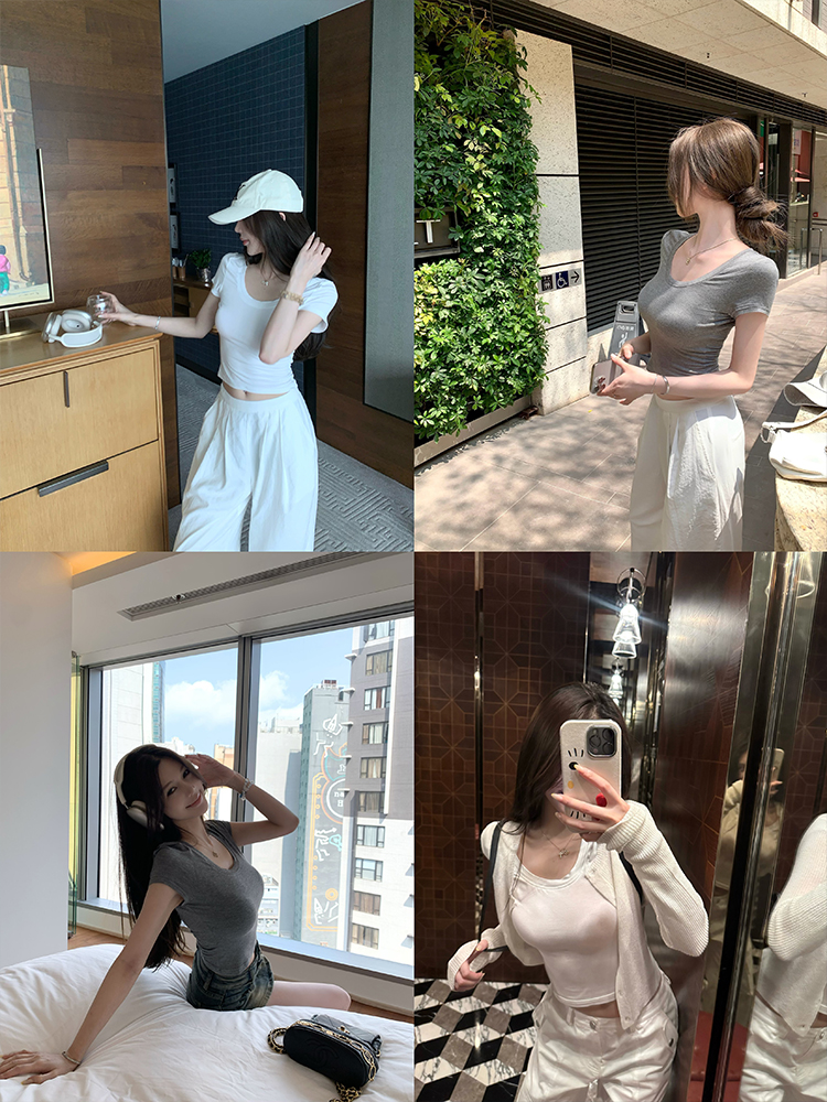 Summer Semi-Permanent Short Sleeve T-Shirt - Women's Basic Versatile Slim Fit Top for Hot Girls - 90s Inspired Fashion Summer Semi-Permanent Short Sleeve T-Shirt - Women's Basic Versatile Slim Fit Top for Hot Girls - 90s Inspired Fashion