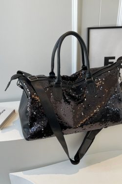 Summer Sequined Tote Bag for Women, Lightweight Large-Capacity Travel & Gym Bag, Stylish Short Trip Luggage