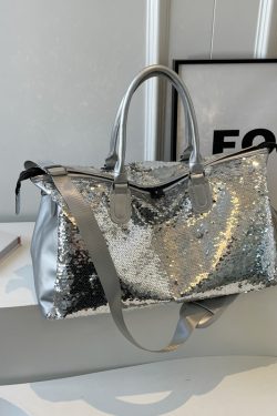 Summer Sequined Tote Bag for Women, Lightweight Large-Capacity Travel & Gym Bag, Stylish Short Trip Luggage