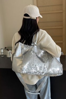 Summer Sequined Tote Bag for Women, Lightweight Large-Capacity Travel & Gym Bag, Stylish Short Trip Luggage