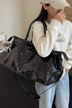 Summer Sequined Tote Bag for Women, Lightweight Large-Capacity Travel & Gym Bag, Stylish Short Trip Luggage