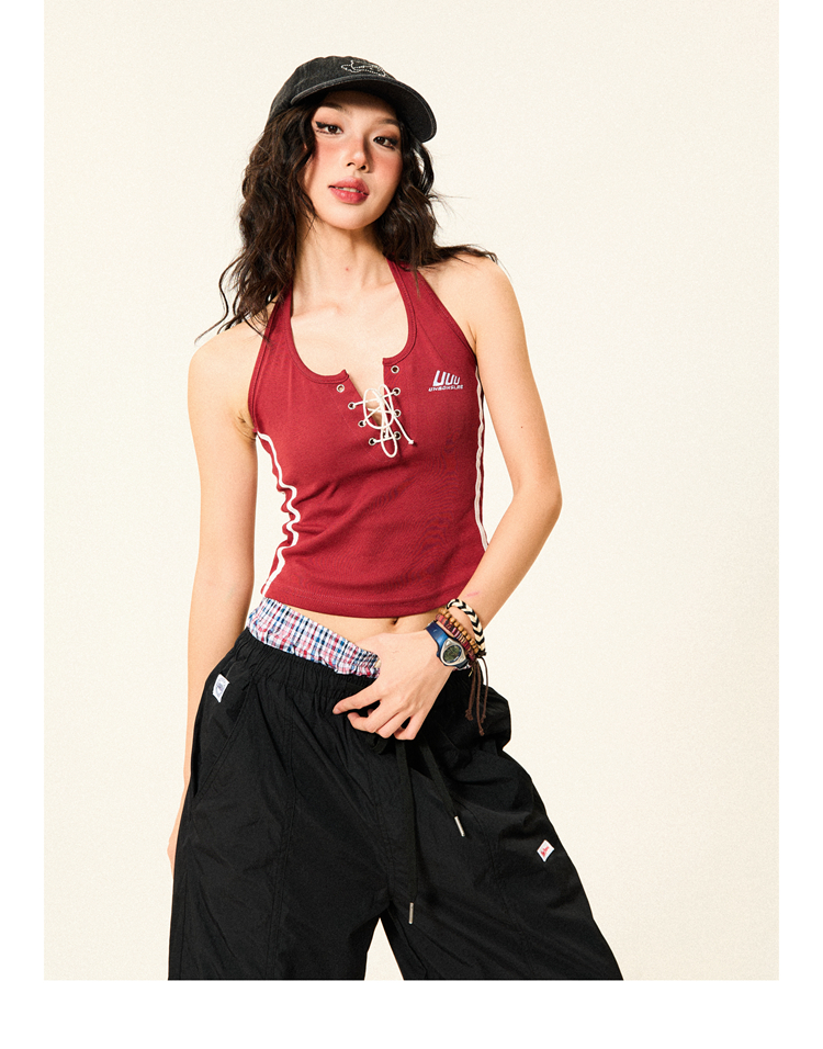 Summer Sexy Red Halter Tank Top for Women - Slim Fit American Style Sleeveless Top Summer Sexy Red Halter Tank Top for Women - Slim Fit American Style Sleeveless Top