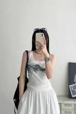 Summer Sleeveless Tank Top for Women - Blurred Sun Grapefruit Smoke Print, 2025 Trendy Inner Wear, Perfect for Layering