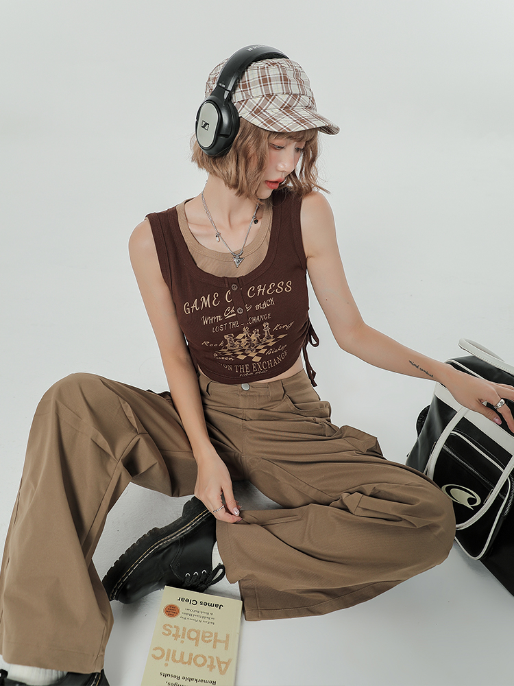 Summer Slim Fit Camisole T-Shirt - American Sweet Cool Style Sleeveless Fake Two-Piece Top for Women Summer Slim Fit Camisole T-Shirt - American Sweet Cool Style Sleeveless Fake Two-Piece Top for Women