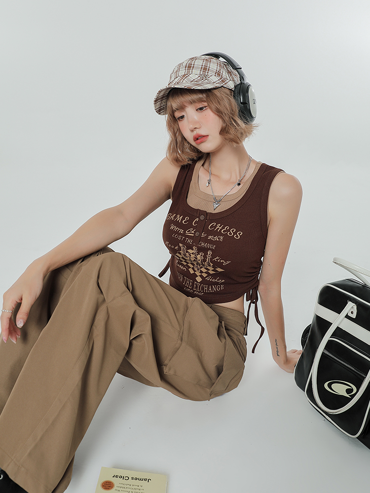 Summer Slim Fit Camisole T-Shirt - American Sweet Cool Style Sleeveless Fake Two-Piece Top for Women Summer Slim Fit Camisole T-Shirt - American Sweet Cool Style Sleeveless Fake Two-Piece Top for Women