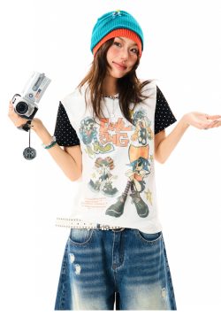 Summer Slim Fit Graffiti T-Shirt for Women - American Rebel Girl Design, Short Sleeve, Casual Street Style Top