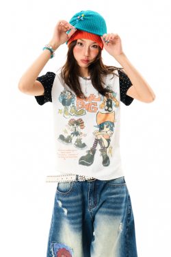 Summer Slim Fit Graffiti T-Shirt for Women - American Rebel Girl Design, Short Sleeve, Casual Street Style Top