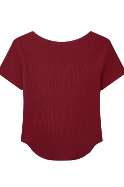 Summer Slim Fit Red Short-Sleeved T-Shirt for Women, Stylish Elegant Shoulder Top, Casual Everyday Wear