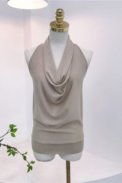 Summer Slim-Fit V-Neck Backless Camisole for Women, Lightweight Tencel Knit, Sleeveless Hanging Neck Top