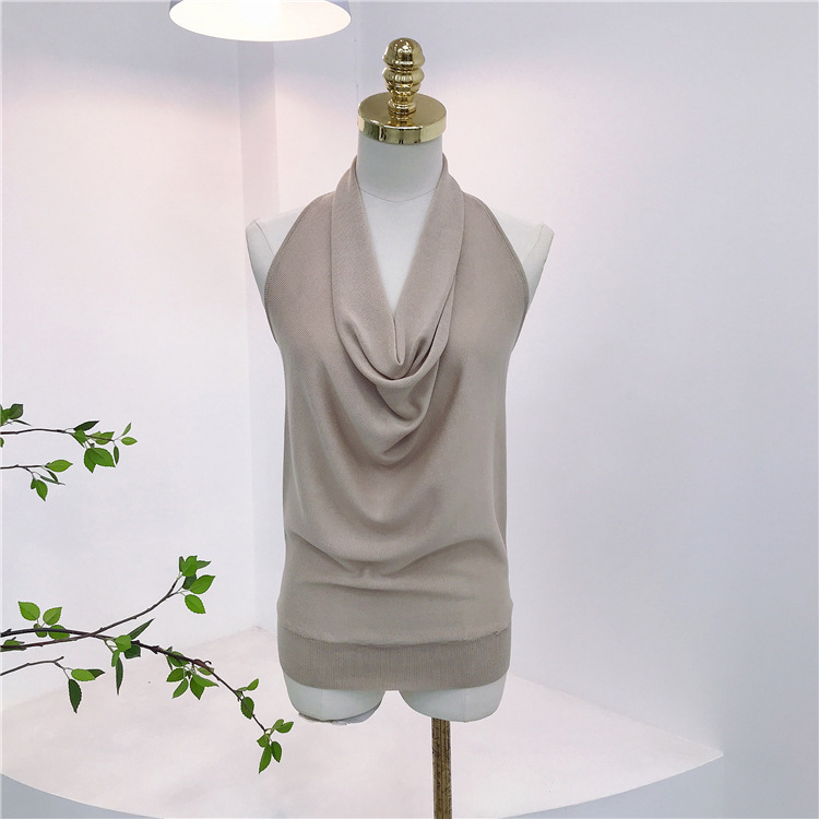 Summer Slim-Fit V-Neck Backless Camisole for Women, Lightweight Tencel Knit, Sleeveless Hanging Neck Top Summer Slim-Fit V-Neck Backless Camisole for Women, Lightweight Tencel Knit, Sleeveless Hanging Neck Top