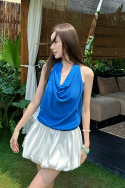 Summer Slim-Fit V-Neck Backless Camisole for Women, Lightweight Tencel Knit, Sleeveless Hanging Neck Top