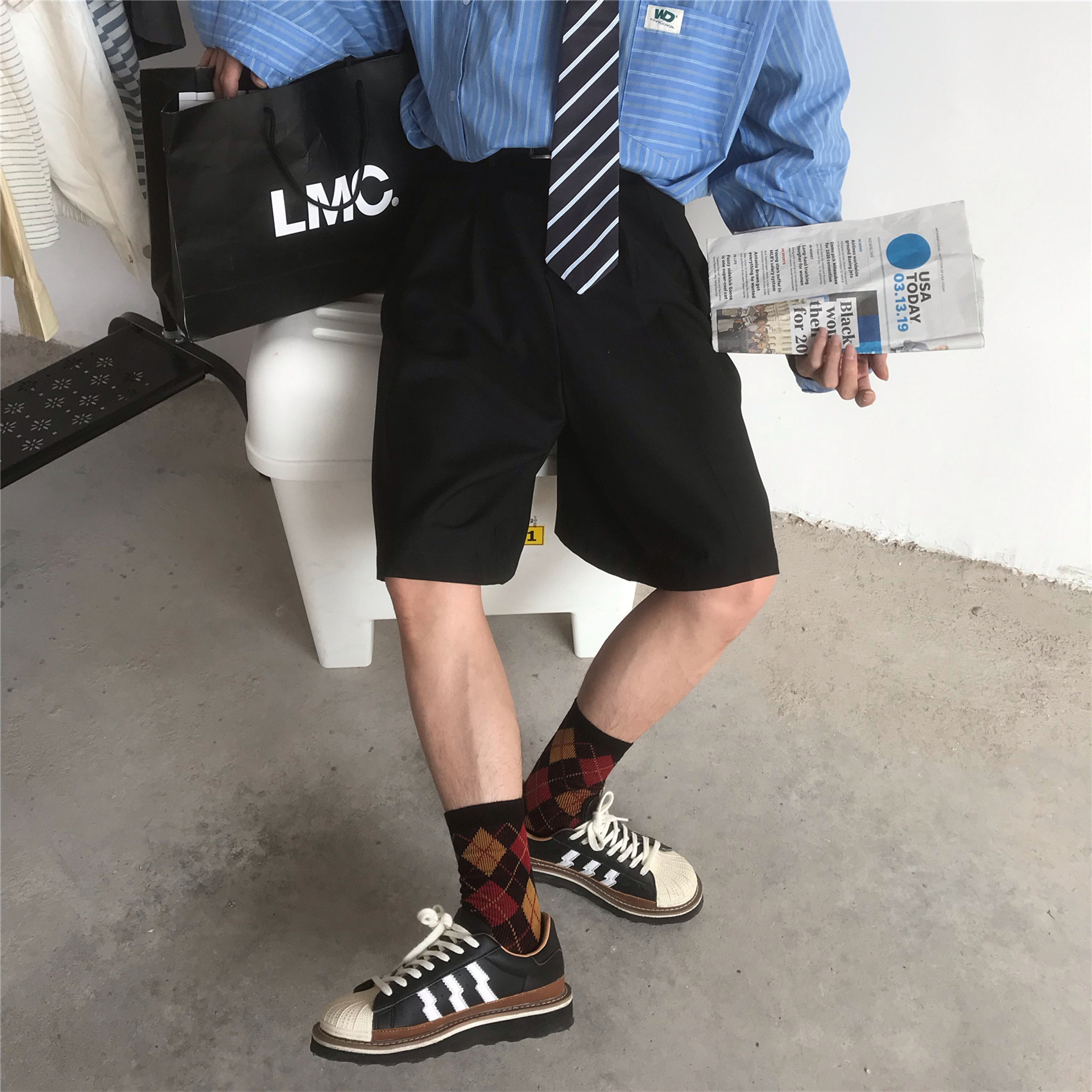 Summer Solid Color Korean Style Loose High Waist Five-Point Pants | Versatile Retro Casual Trousers for Men and Women Summer Solid Color Korean Style Loose High Waist Five-Point Pants | Versatile Retro Casual Trousers for Men and Women