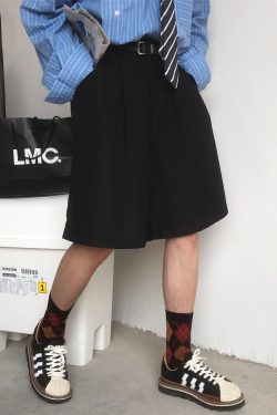 Summer Solid Color Korean Style Loose High Waist Five-Point Pants | Versatile Retro Casual Trousers for Men and Women