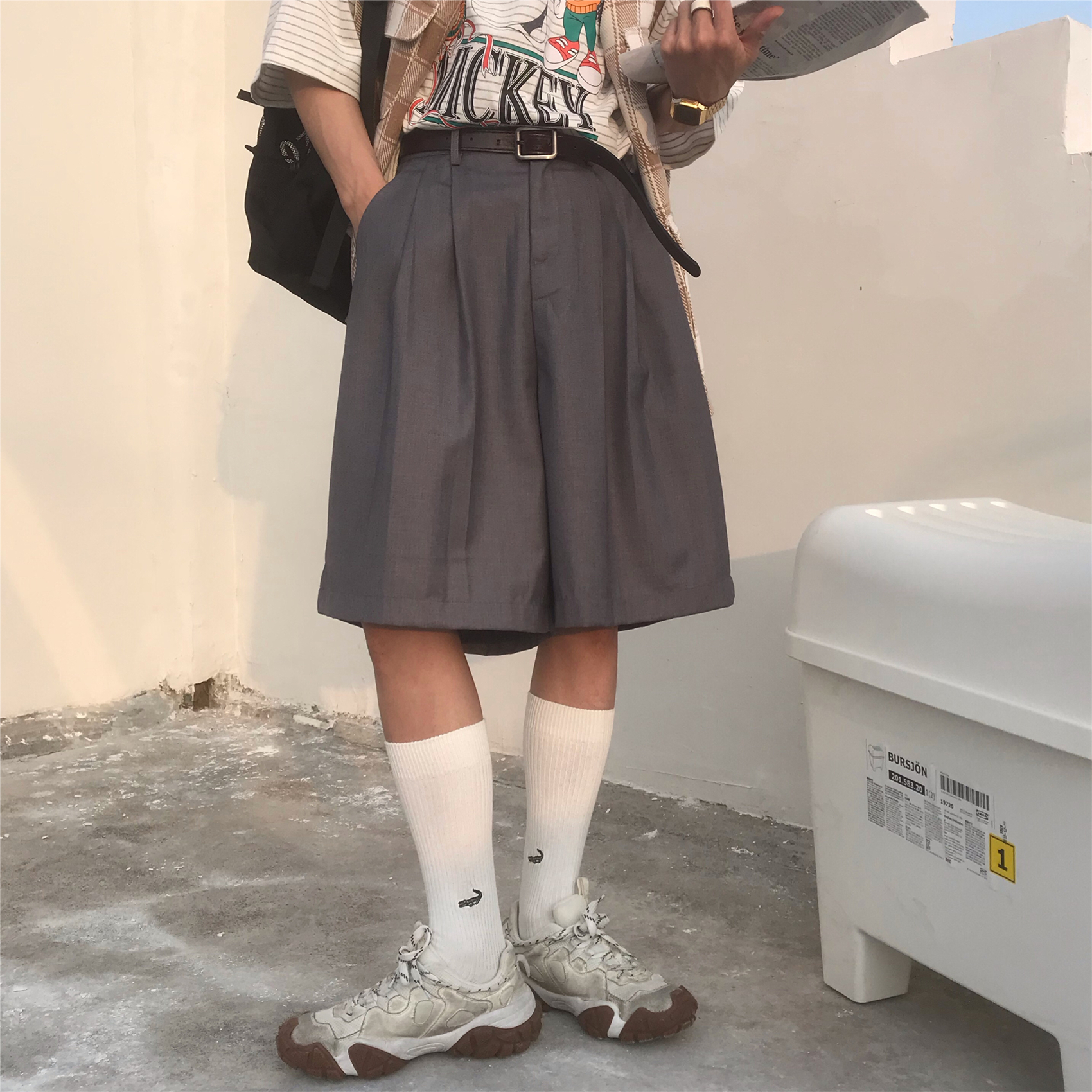 Summer Solid Color Loose High Waist Five-Point Pants - Versatile Retro Korean Style Casual Trousers for Men and Women Summer Solid Color Loose High Waist Five-Point Pants - Versatile Retro Korean Style Casual Trousers for Men and Women