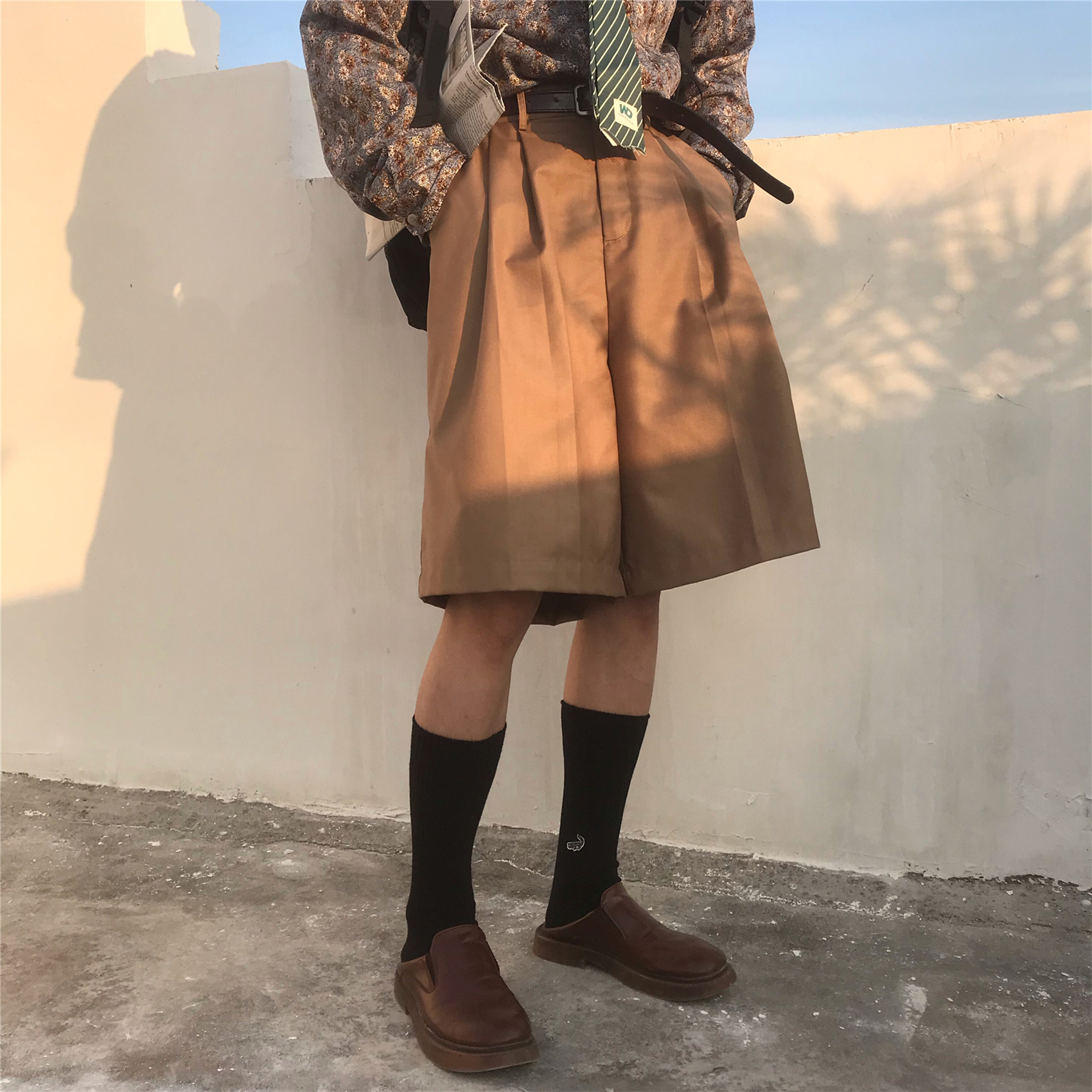 Summer Solid Color Loose High Waist Five-Point Pants - Versatile Retro Korean Style Casual Trousers for Men and Women Summer Solid Color Loose High Waist Five-Point Pants - Versatile Retro Korean Style Casual Trousers for Men and Women