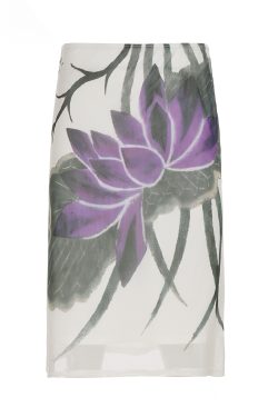 Summer Solstice Lotus Pond Bodycon Skirt - Women's Low-Waist Straight Skirt in Chinese Ink Print for Vacation Style