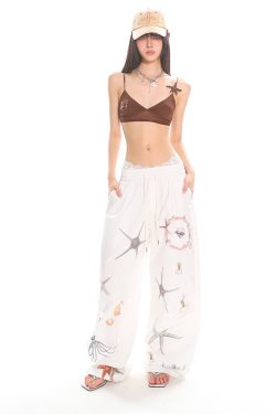Summer Starfish Shell Print Casual Straight Pants for Work - American Design, Trendy and Comfortable, Perfect for Everyday Wear